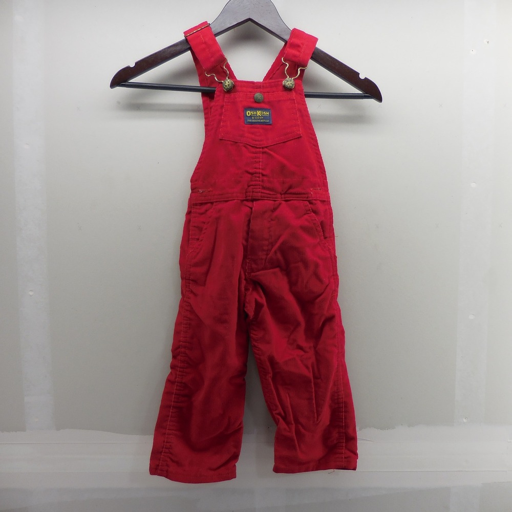 Vintage OshKosh Bgosh Red Corduroy Overalls Vestbak Made in USA 3T 899-6620Q4546